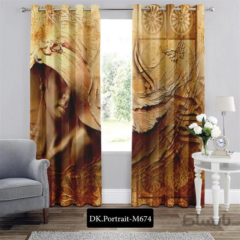پرده پانچی (هازان و مخمل) کد DK.Portrait.M674 طرح چهره بانوی سنگی