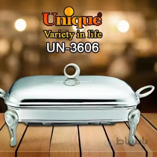 UN-3606 سوفله مستطیل بزرگ نگین دار نقره ای سوفله خوری سوپ خوری یونیک