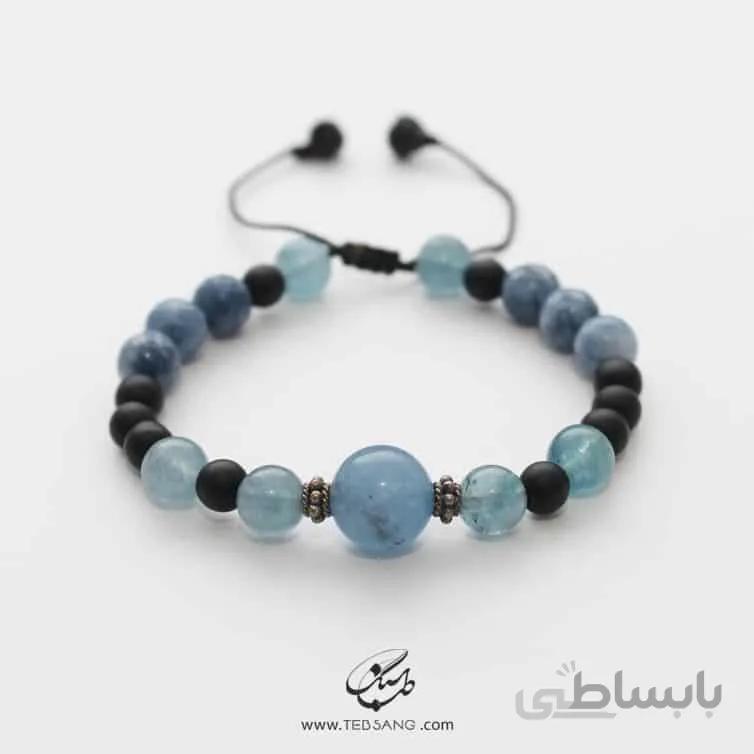 دستبند زنانه سنگ آکوامارین، اُنیکس(عقیق سیاه)