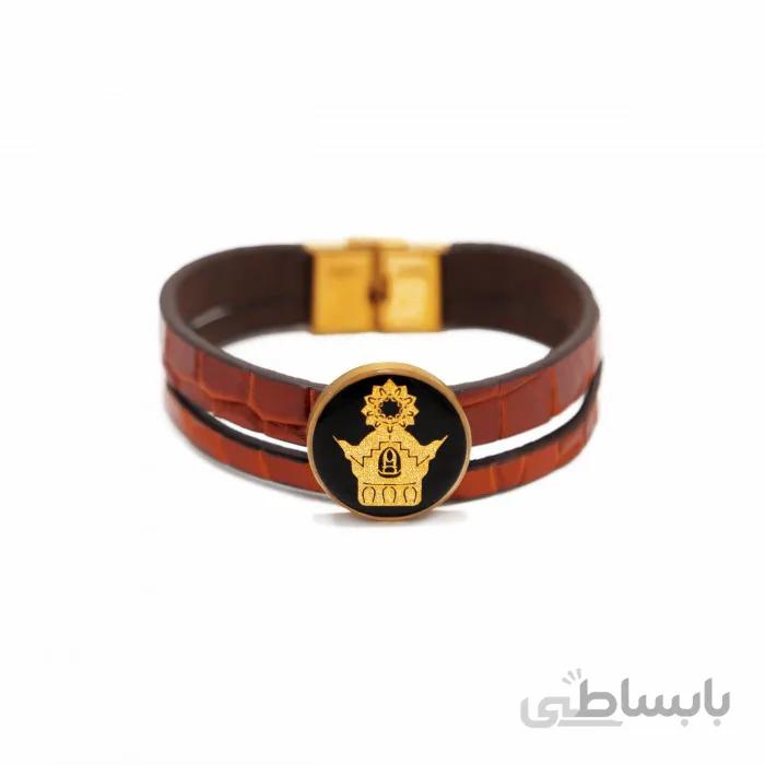 دستبند چرم روکش طلا مردانه طرح تاج GLBM13