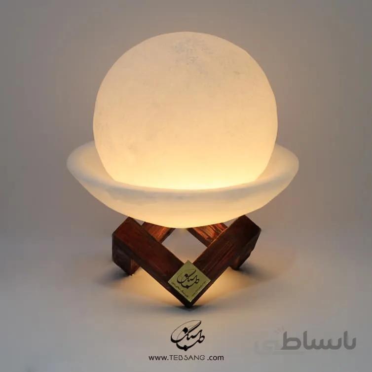 آباژور سنگ نمک ماه گل پایه چوبی