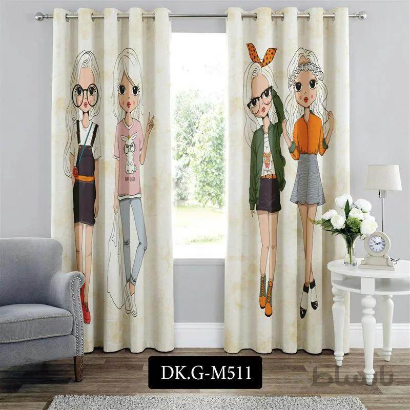 پرده پانچی (هازان و مخمل) کد DK.G.M511 طرح دخترانه دو دختر