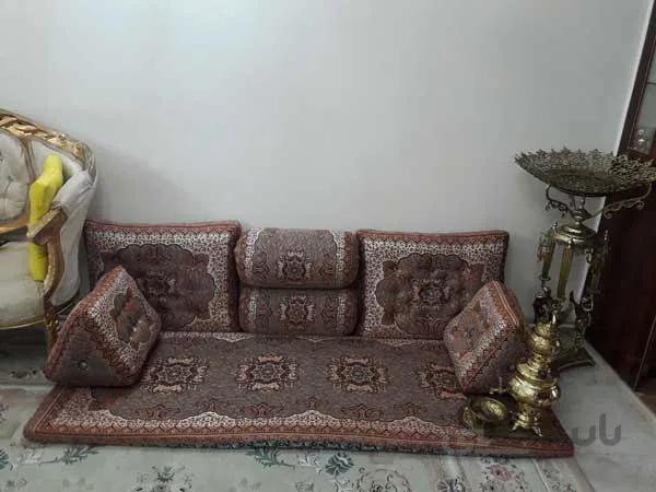 پشتی شاه نشین 7 تکه ترمه رنگ قهوه ای کد 3