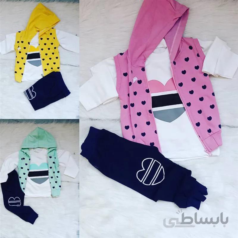 ست سه تیکه پاییزه بچگانه جلیقه، بلوز و شلوار سایز 35 تا 45 کد 001