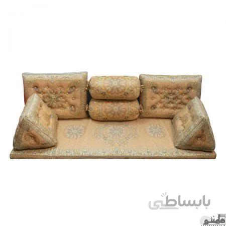پشتی سنتی شاه نشین ترمه طرح افشار – ست 7 تکه کرم