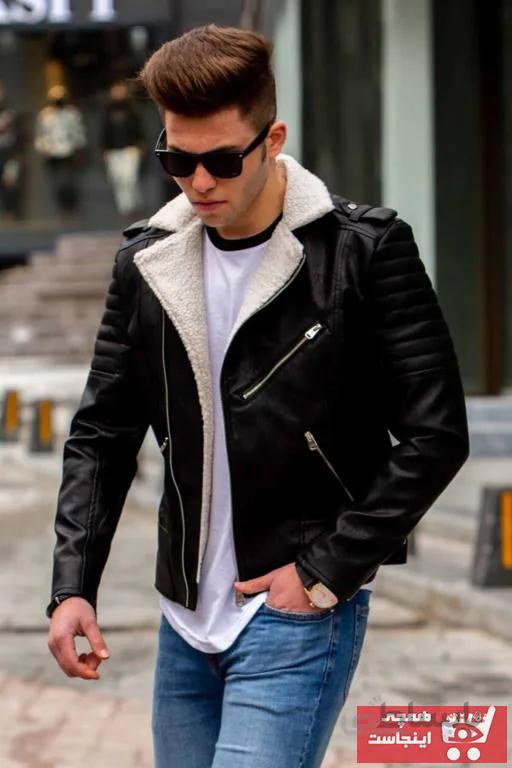 کاپشن چرم مردانه مارک دار برند Madmext رنگ مشکی کد mosh9903173496
