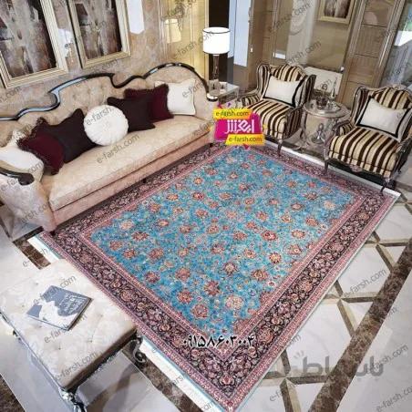 فرش ماشینی زمرد مشهد طرح 25010 آبی