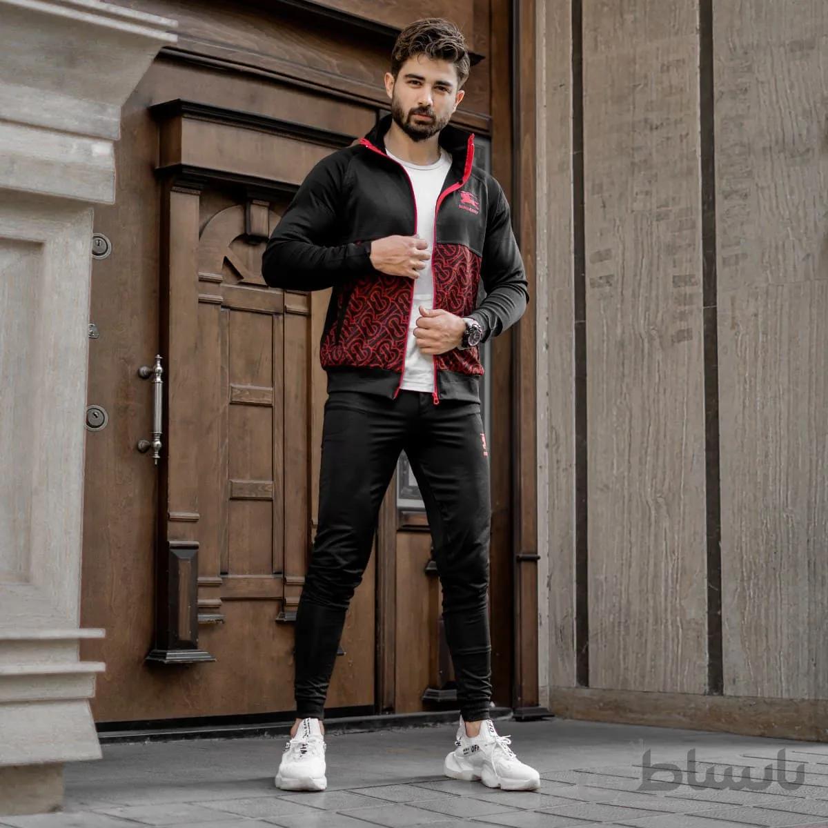 ست سوییشرت شلوار BURBERRY مردانه مشکی قرمز مدل Arka