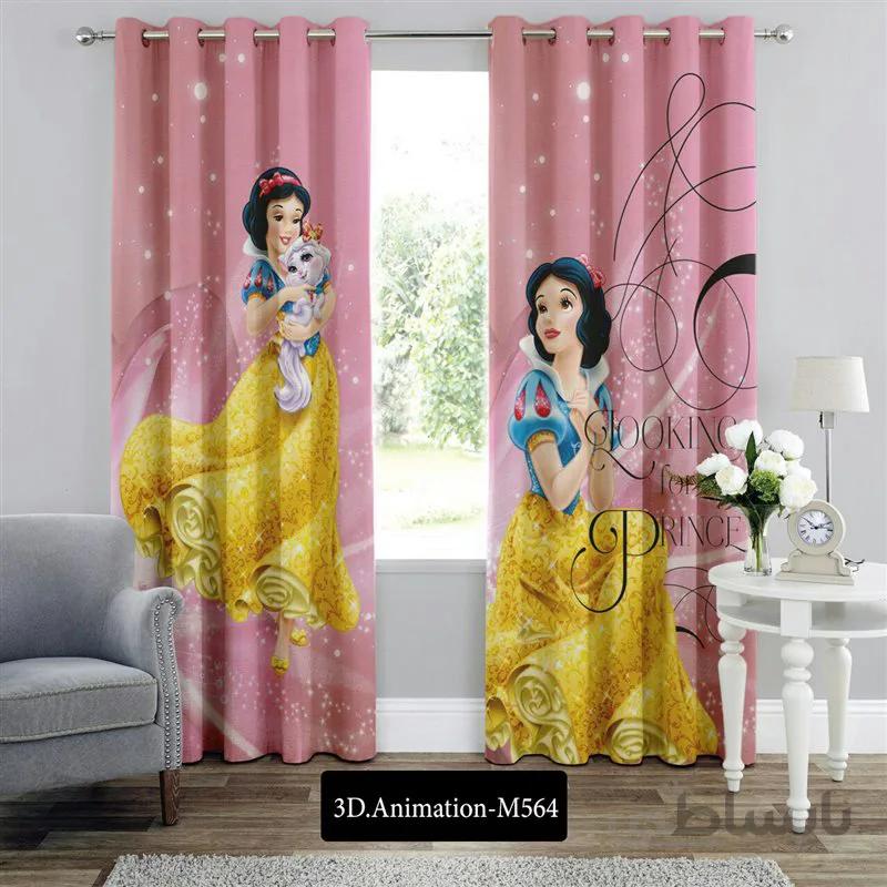 پرده پانچی کد 3d-animation-M564 طرح انیمیشن سفید برفی و گربه