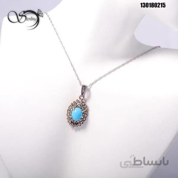 گردنبند فیروزه نقره سیاه قلم کد:۱۴۶۲