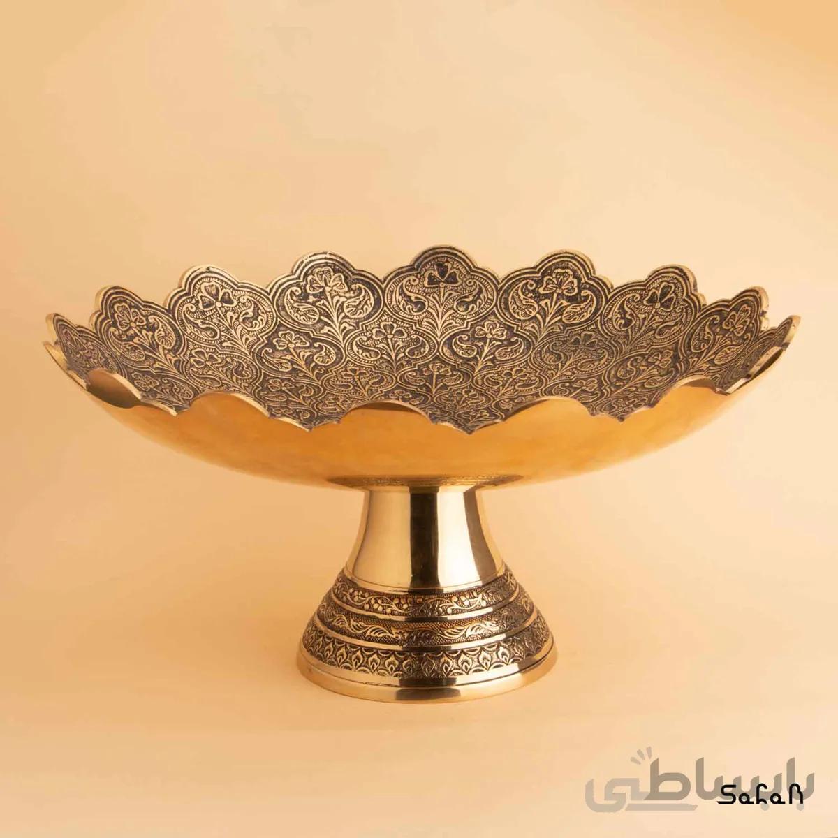 میوه خوری پایه دار برنجی طلایی مدل دیکشا طرح 2