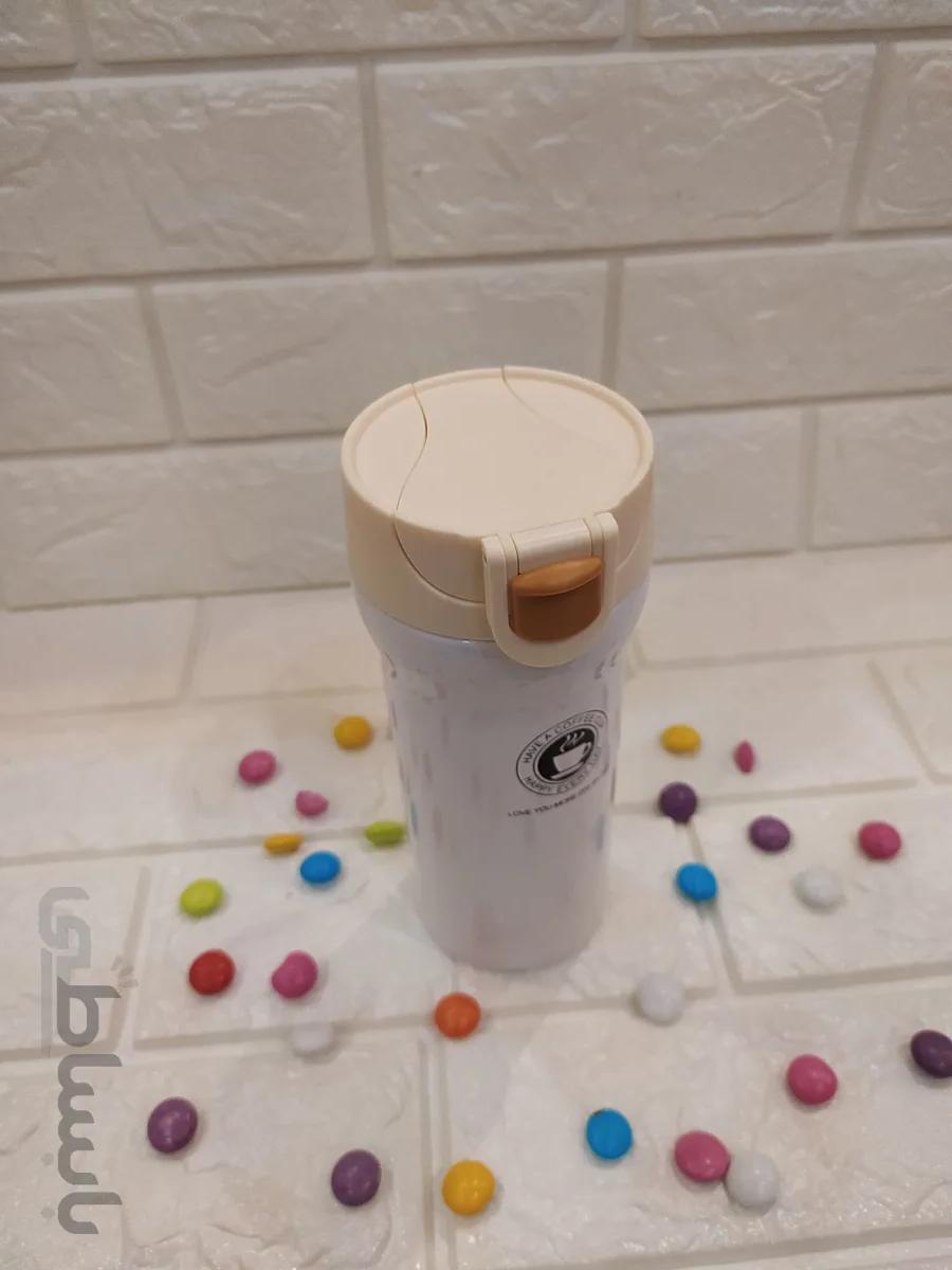 تراول ماگ ضامن دار استوانه ای سفید چوبی ا Travel mug