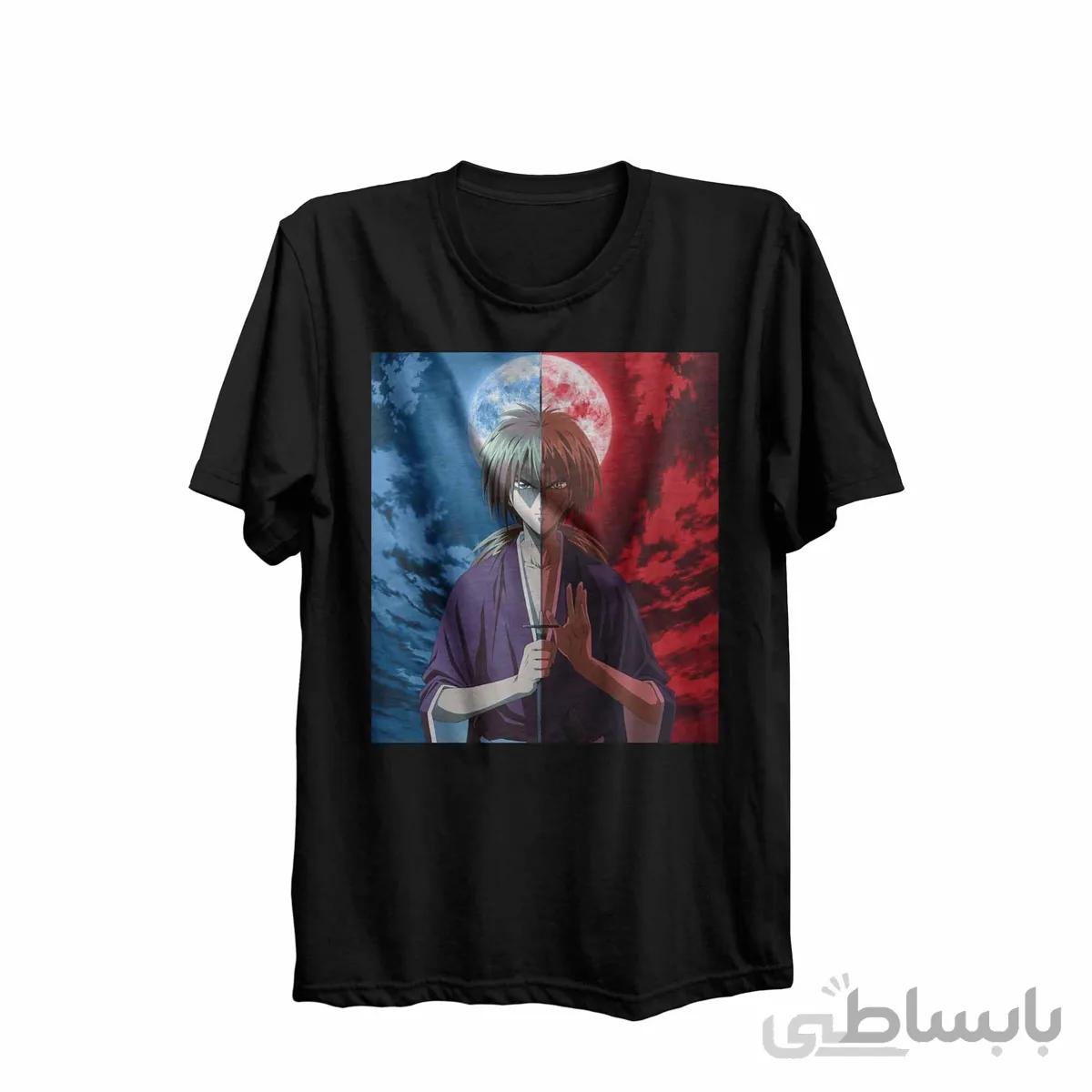 تیشرت یقه گرد مشکی طرح انیمه رورونی کنشین Rurouni Kenshin کد KCT10458 کد 285218