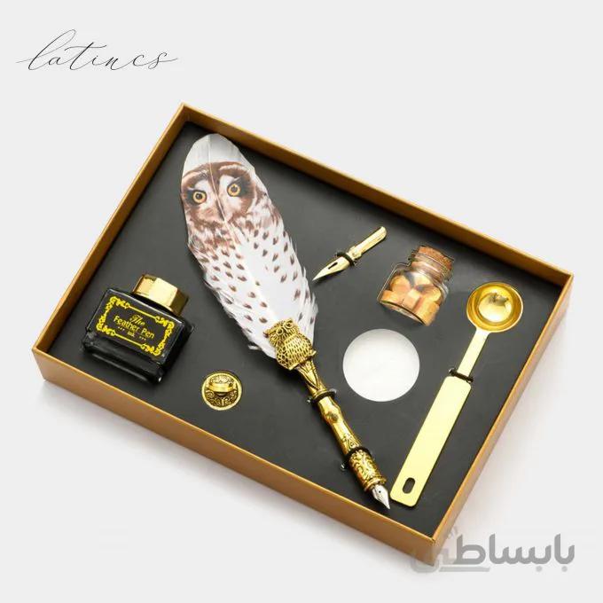 ست کالیگرافی قلم پر طرح جغد سفید