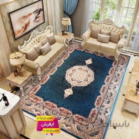 فرش ماشینی نگین مشهد طرح 2600 آبی