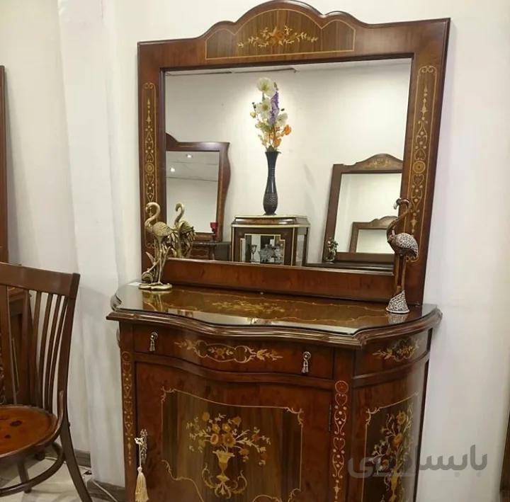 آینه کنسول چوبی مدل تک درب ابرویی کد ۱۰۲۰۰۶