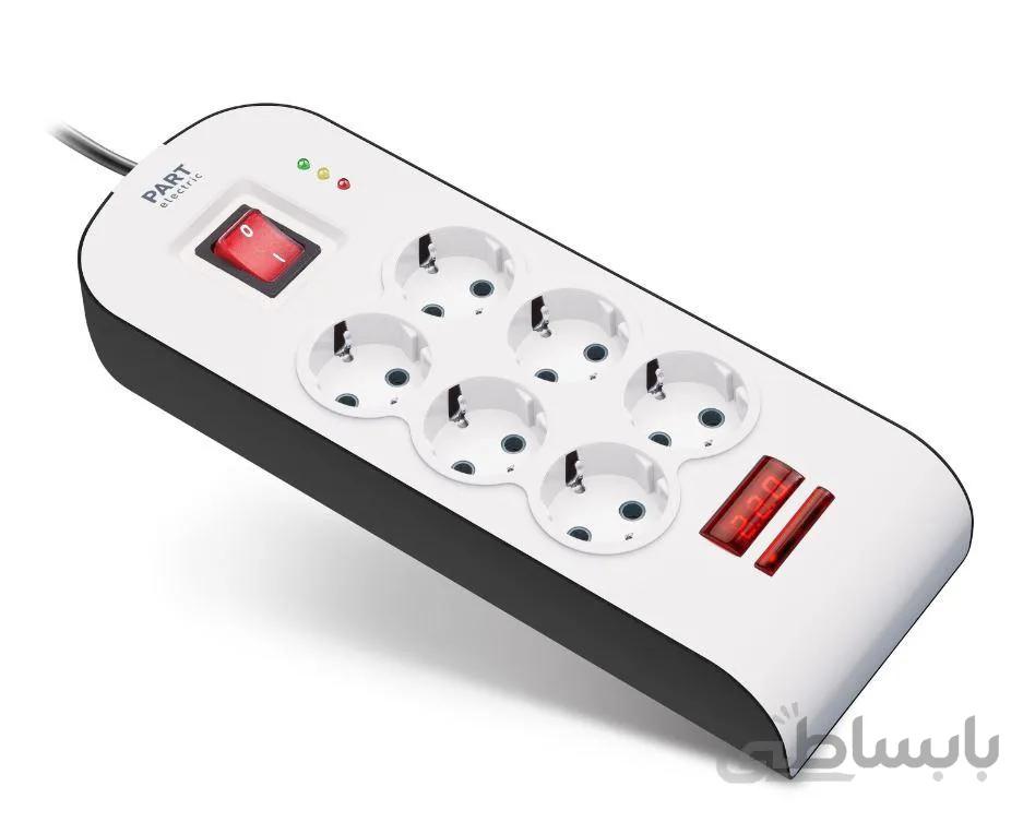 محافظ شش خانه ارت دار با کلید و کابل 1.8 متر پارت