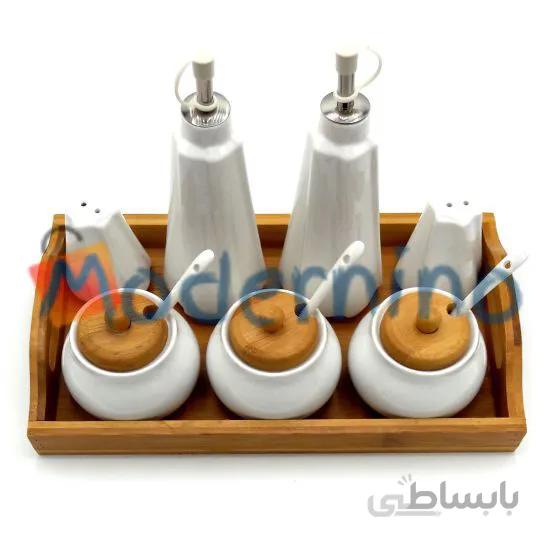 ست جا ادویه، آبلیمو خوری و نمک پاش 14 پارچه بامبو سرامیک