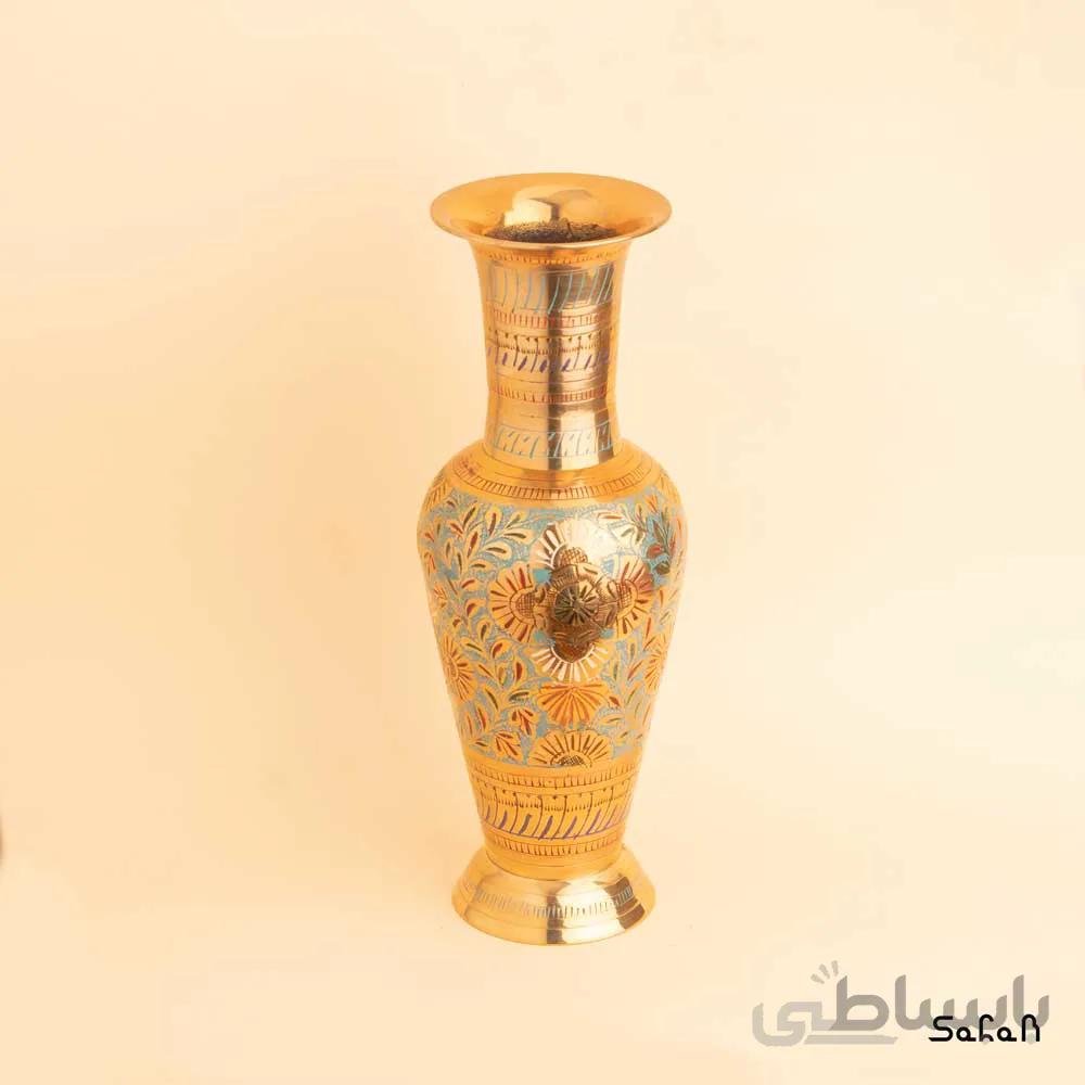 گلدان برنجی قلمزنی طلایی مدل باتاک سایز 1
