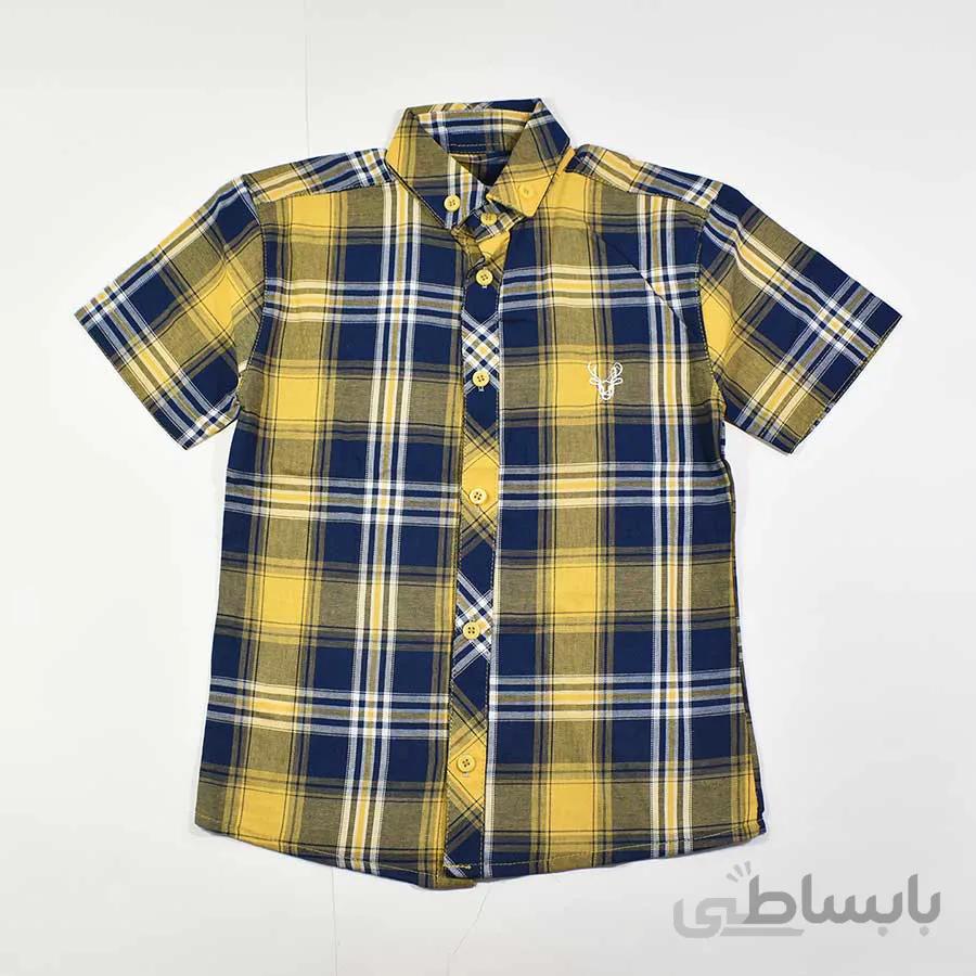 پیراهن آستین کوتاه پسرانه بچه گانه چهارخانه کد 2419