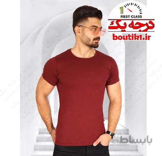 تیشرت تام تیلور یقه گرد ساده زرشکی