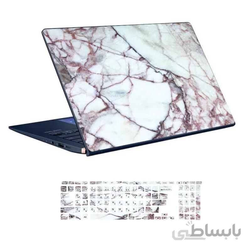 اسکین لپ تاپ طرح Marble کد ۰۳ به همراه استیکر کیبورد