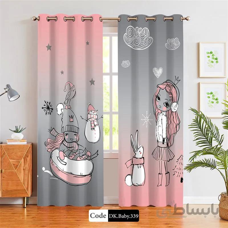 پرده پانچی (هازان و مخمل)کد DK.Baby.339 طرح نوزاد دختر بچه و آدم برفی