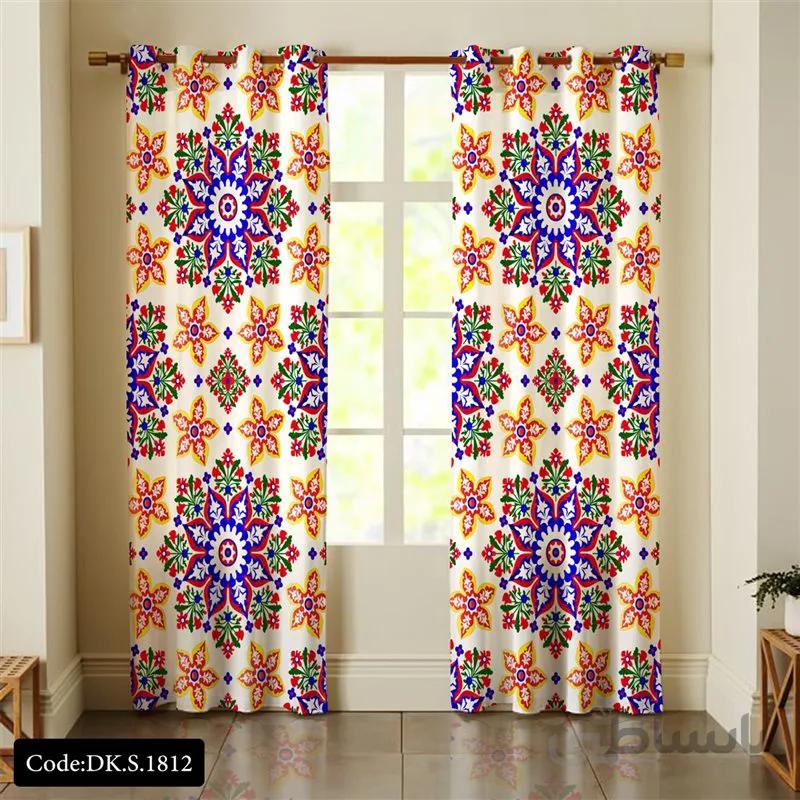 پرده پانچی (هازان و مخمل)کد DK.S.1812 طرح ایرانی و سنتی اسلیمی گل های ستاره ای