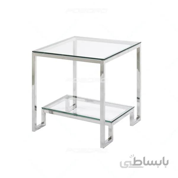 میز عسلی پایه استیل شیشه ای مدل ربکا