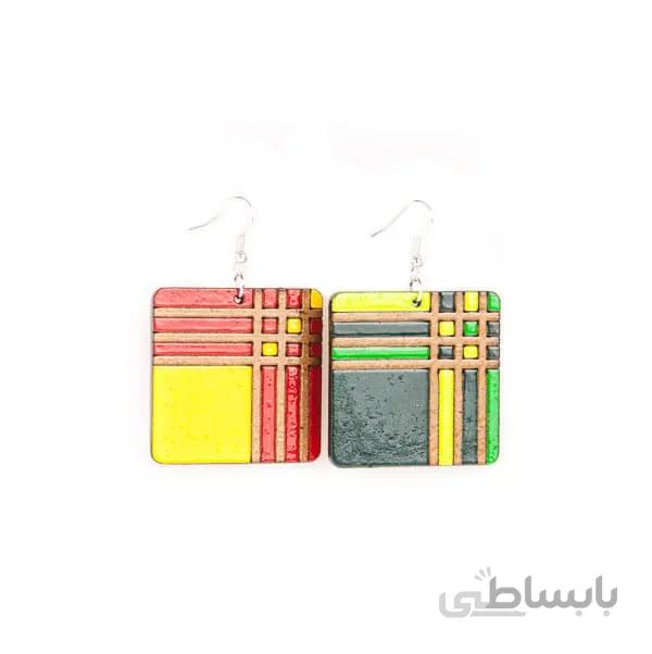 گوشواره آویزی چوبی دست ساز طرح دار کد EC1110