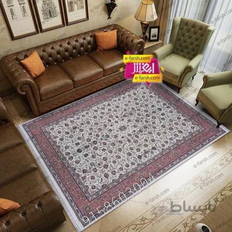 فرش ماشینی زمرد مشهد طرح 45000 کرم حاشیه صورتی