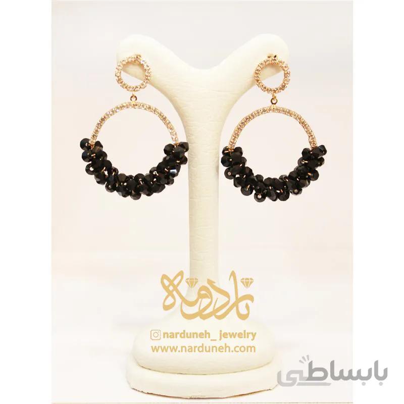 گوشواره کریستال رنگی طرح حلقه - مشکی