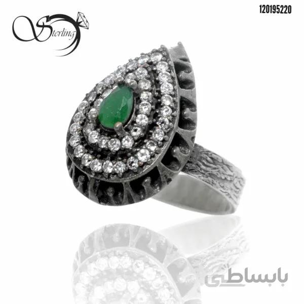 انگشتر نقره زنانه سیاه قلم نگین زمرد