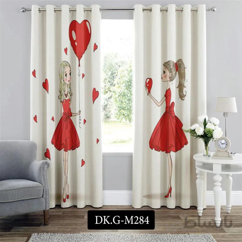 پرده پانچی (هازان و مخمل) کد DK.G.M284 طرح دخترانه دختران قرمز پوش