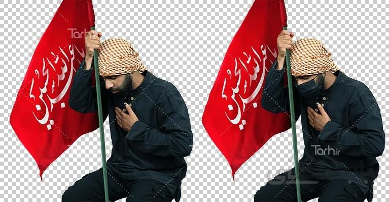 عکس مرد با پرچم امام حسین
