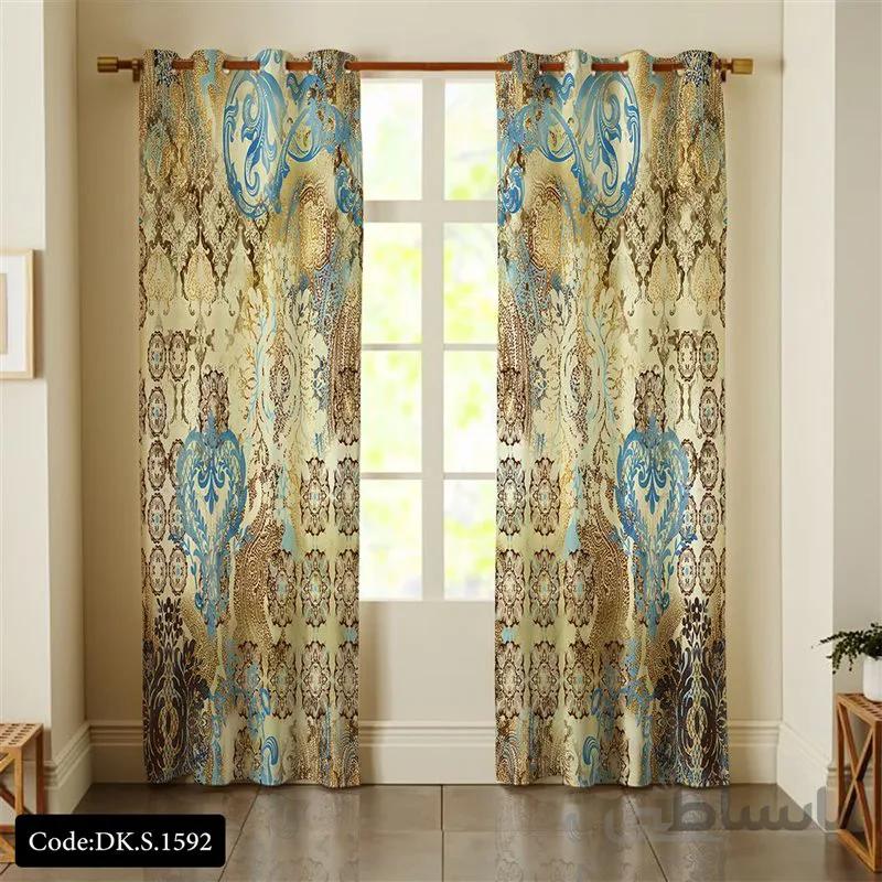 پرده پانچی (هازان و مخمل)کد DK.S.1592 طرح ایرانی و سنتی اسلیمی درهم