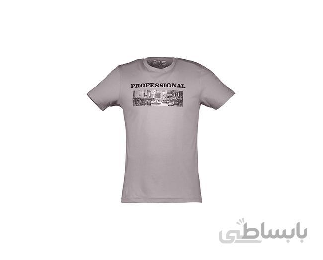 تی شرت نخی یقه گرد مردانه – آر ان اس – طوسی