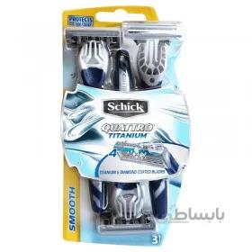 خود تراش 4 تیغه مردانه شیک مدل Quattro بسته 3 عددی ا Schick Quattro Titanium 4 Blade 3x