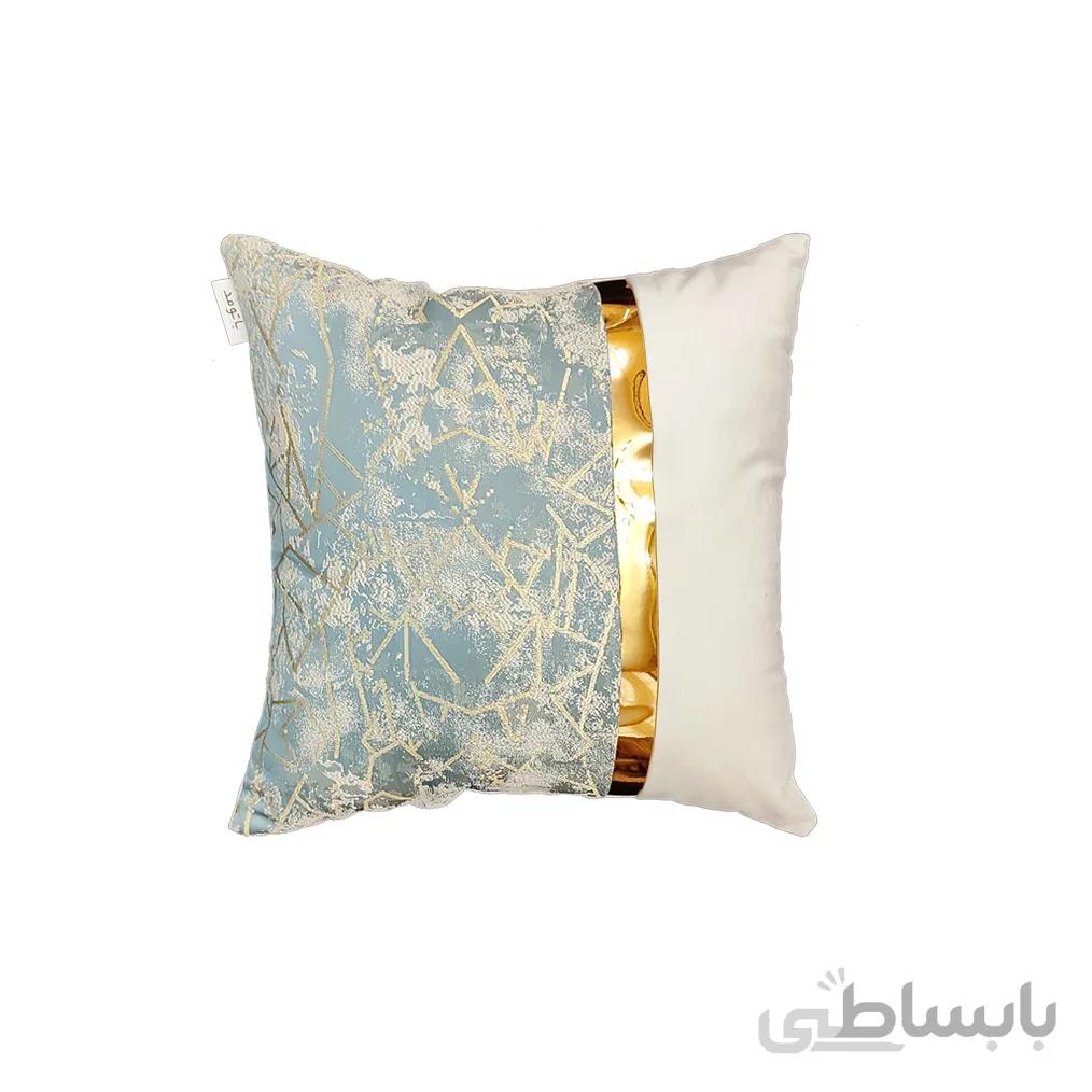 کوسن ترکیبی چرم و مخمل مدل یاسمن رنگ استخوانی و آبی