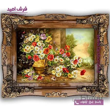 تابلو فرش ماشینی طرح تابلو سبد گل کد 5082 فرشان
