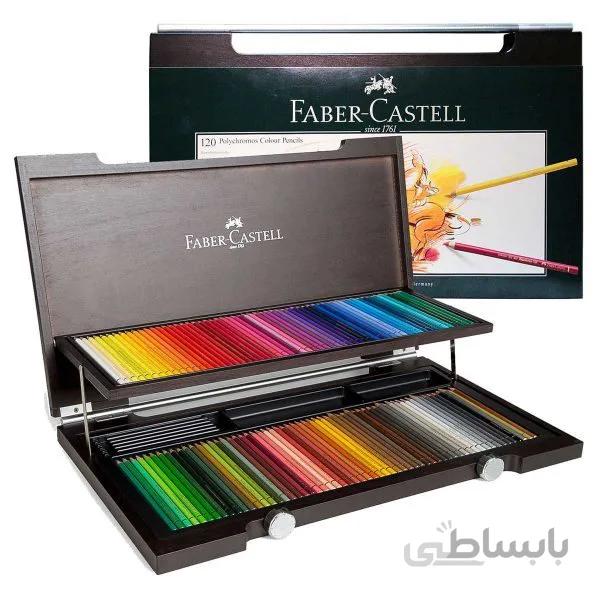 مداد رنگی پلی کروم 120 رنگ جعبه چوبی فابرکاستل