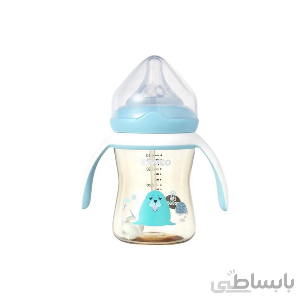 شیشه شیر نوزاد دسته دار رووکو Rovco آبی ظرفیت 180 میلی لیتر