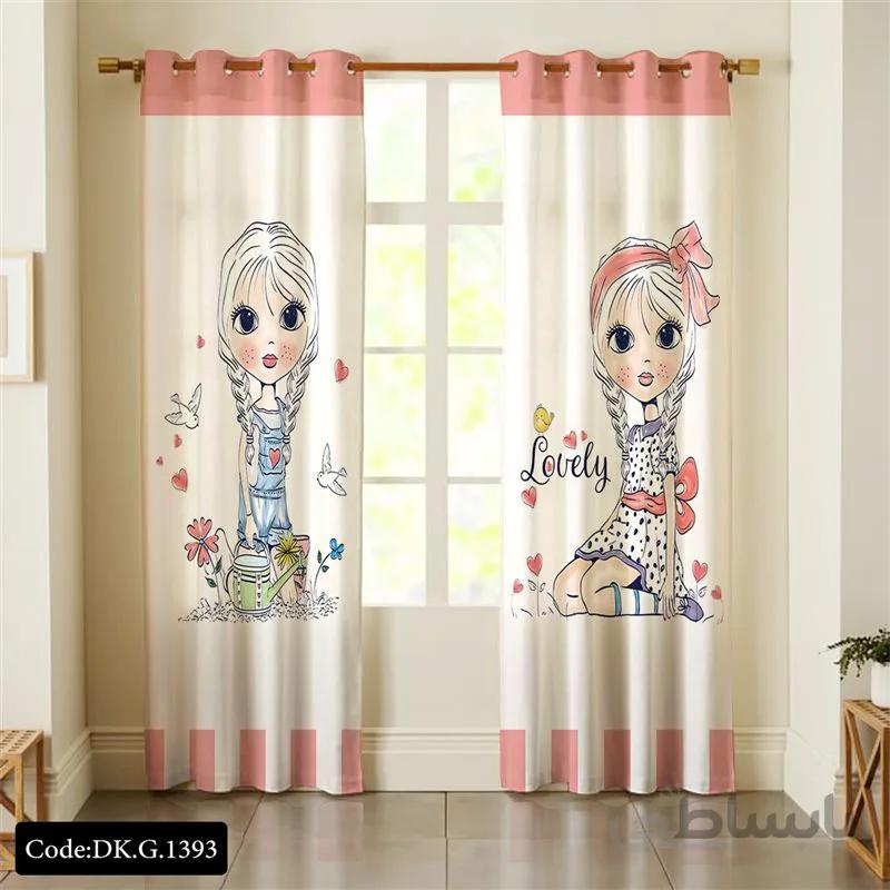 پرده پانچی (هازان و مخمل) کد DK.G.1393 طرح دخترانه دختر و گلکاری