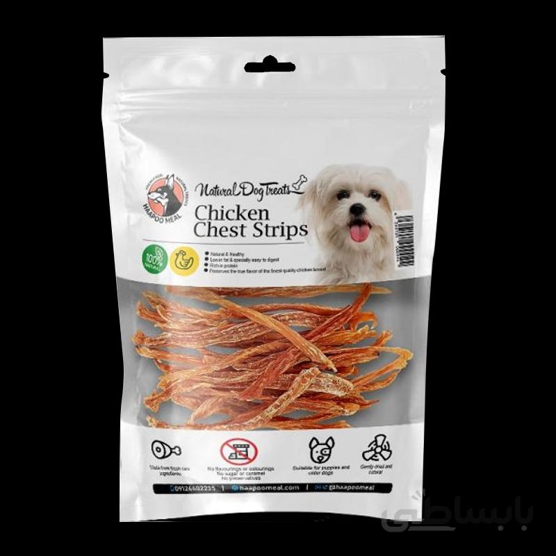 تشویقی سگ هاپومیل مدل Chicken Chest Strips وزن 50 گرم