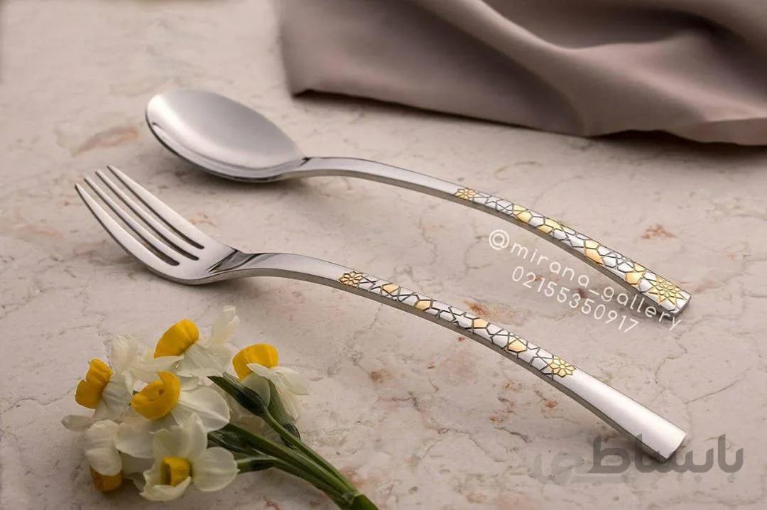 سرویس 30 نفره قاشق چنگال برند نیکولاس حاشیه طلایی مدل آتن