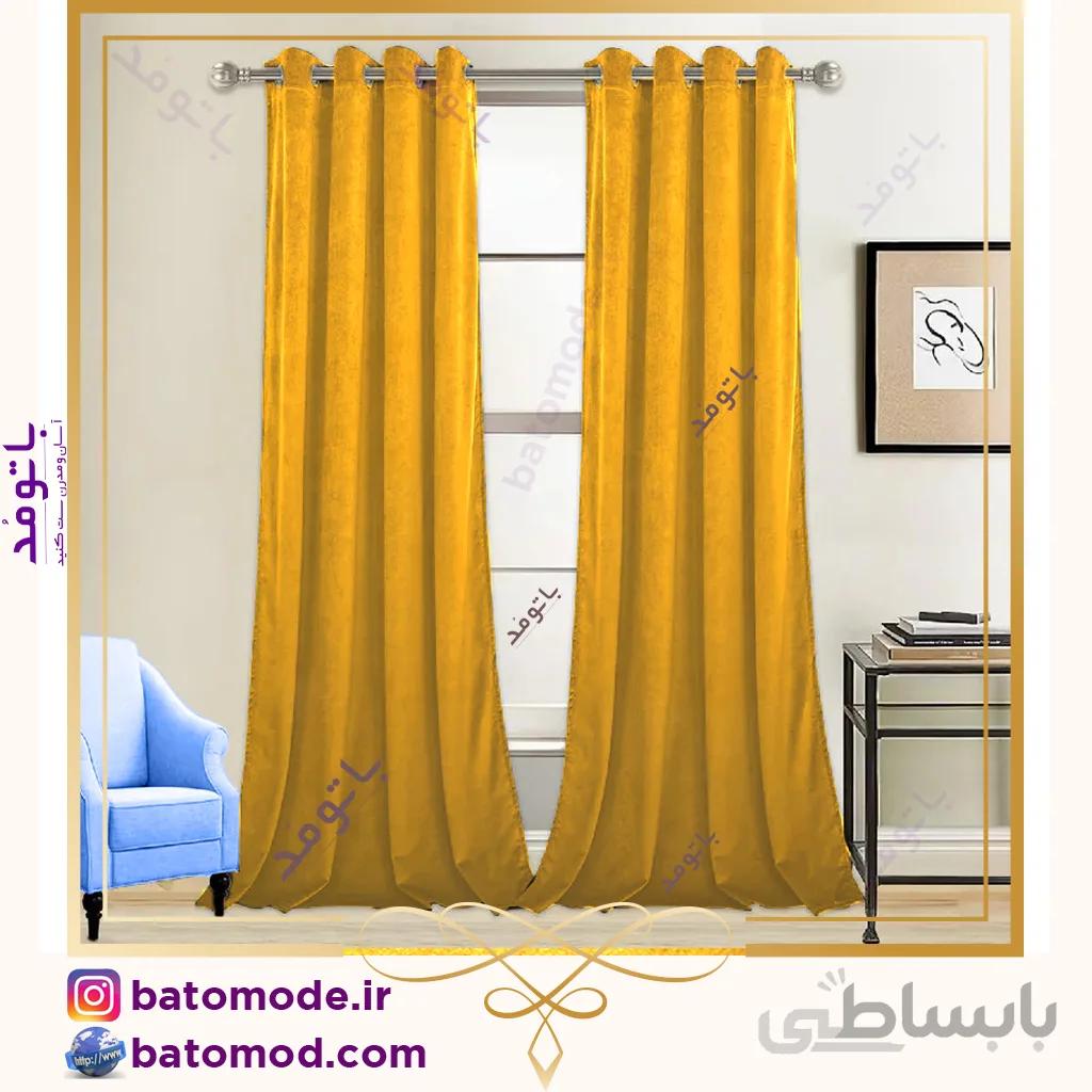 پرده پانچ مخمل خردلی وارداتی - یک پنل