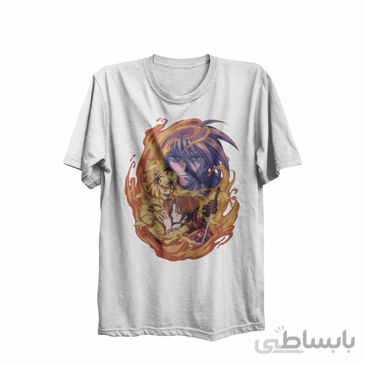 تیشرت یقه گرد سفید طرح انیمه رورونی کنشین Rurouni Kenshin کد KCT10458 کد 285208