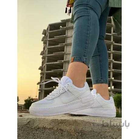 کتانی اورجینال نایک ایر فورس کامل سفید Nike Air Force 1 Shadow