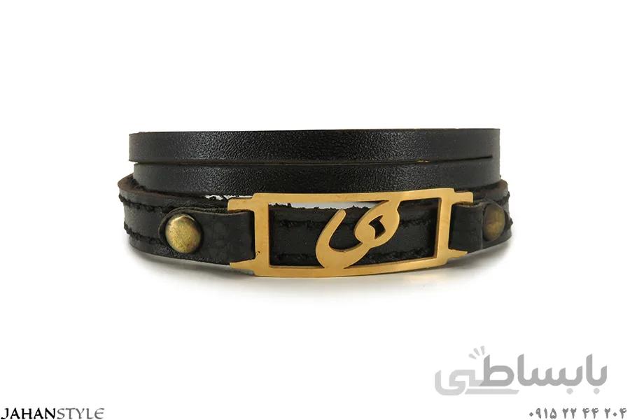 دستبند چرم طبیعی اسپرت نشان ماه تولد دی