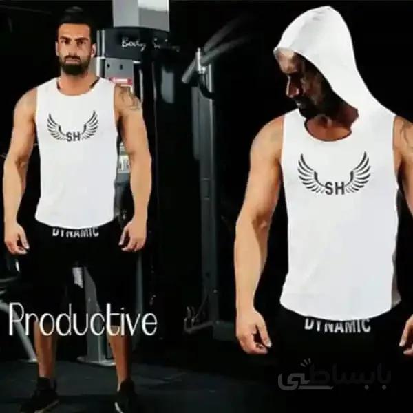 ست مردانه رکابی کلاهدار و شلوارک جنس ویسکوز ا Men's viscose hooded sweatshirt and shorts set